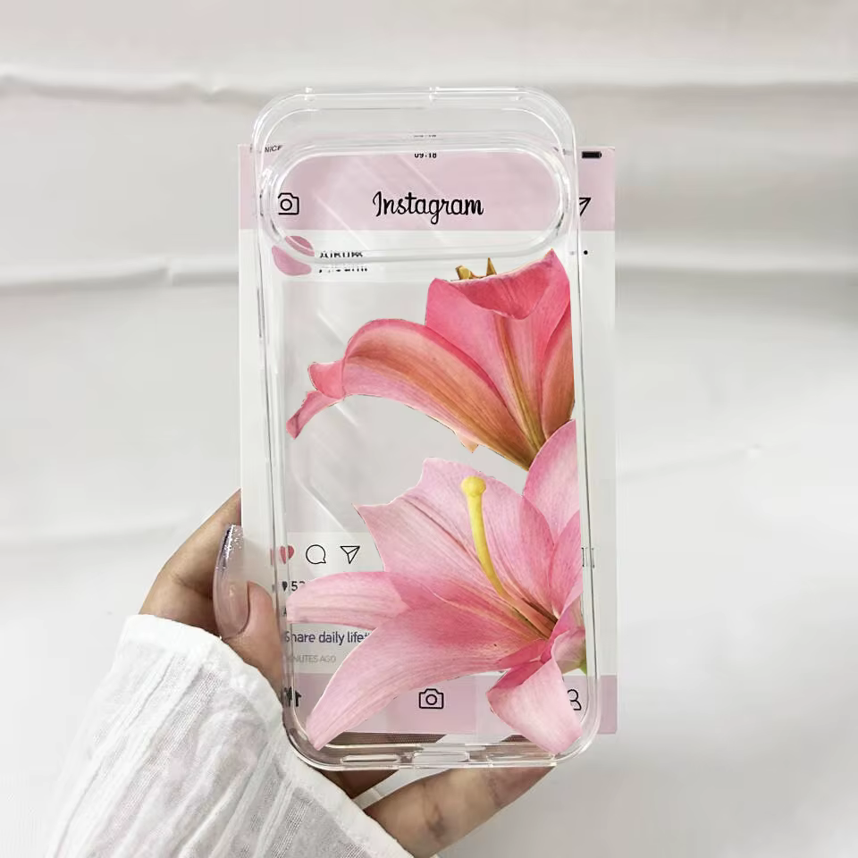 Coque de téléphone à motif de fleur de lys rose, étui en TPU souple et transparent pour Google Pixel