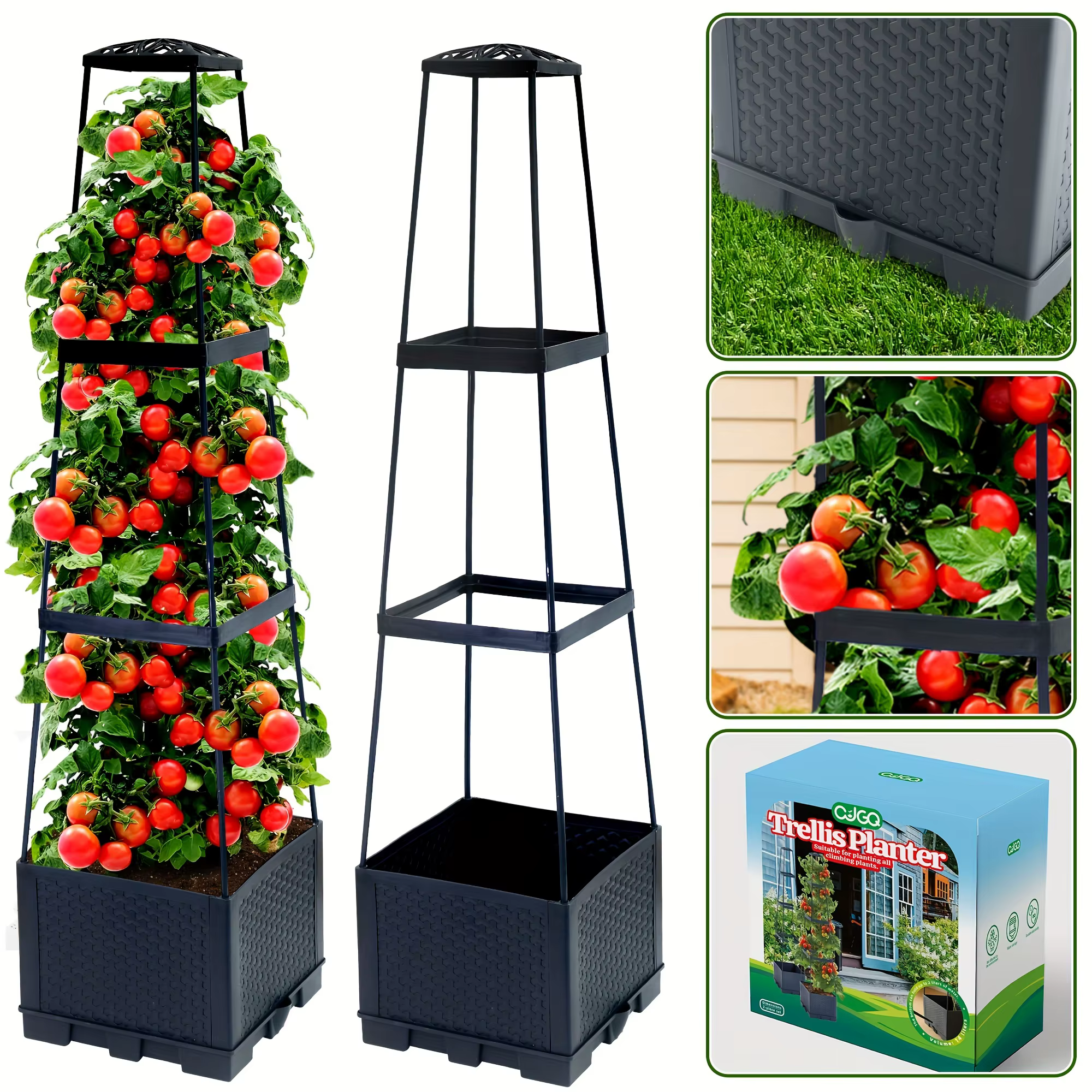 Support de plantes grimpantes trapézoïdal de 44,8 pouces avec système d'arrosage automatique, pot de