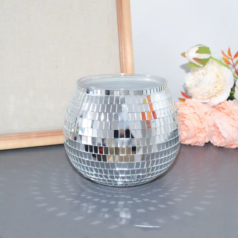 Boule Disco Pot de fleur boule Disco Vase de fleur argent miroir verre décor Vase planteur Disco bou