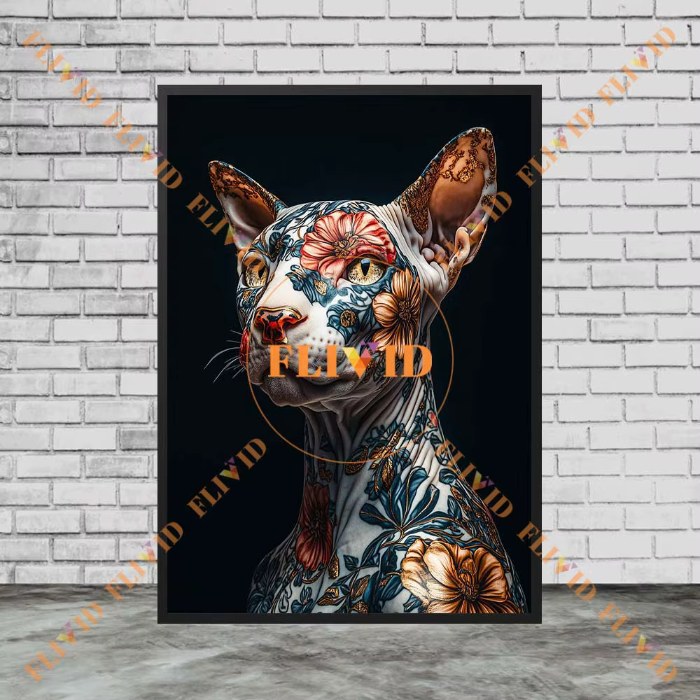 Affiche Murale Abstraite avec Tatouage de Chien et Chat, Peinture sur Toile Sans Cadre, Imprimés d'A