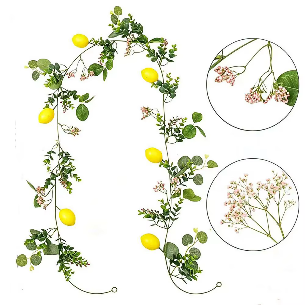 Fleurs en soie, vigne de citron artificielle, longueur 200 cm, guirlande réaliste de vigne de citron