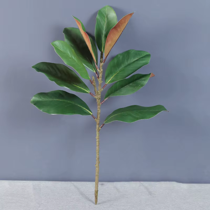 Plantes artificielles en feuilles de magnolia simulées, plantes vertes, ameublement d'intérieur, ver