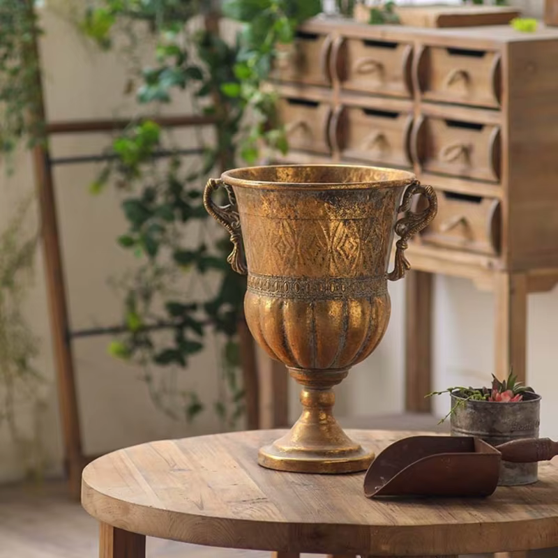 Jardinière en forme d'urne en métal, Pots plantes classiques en fer Antique, Pots fleurs rustiques d