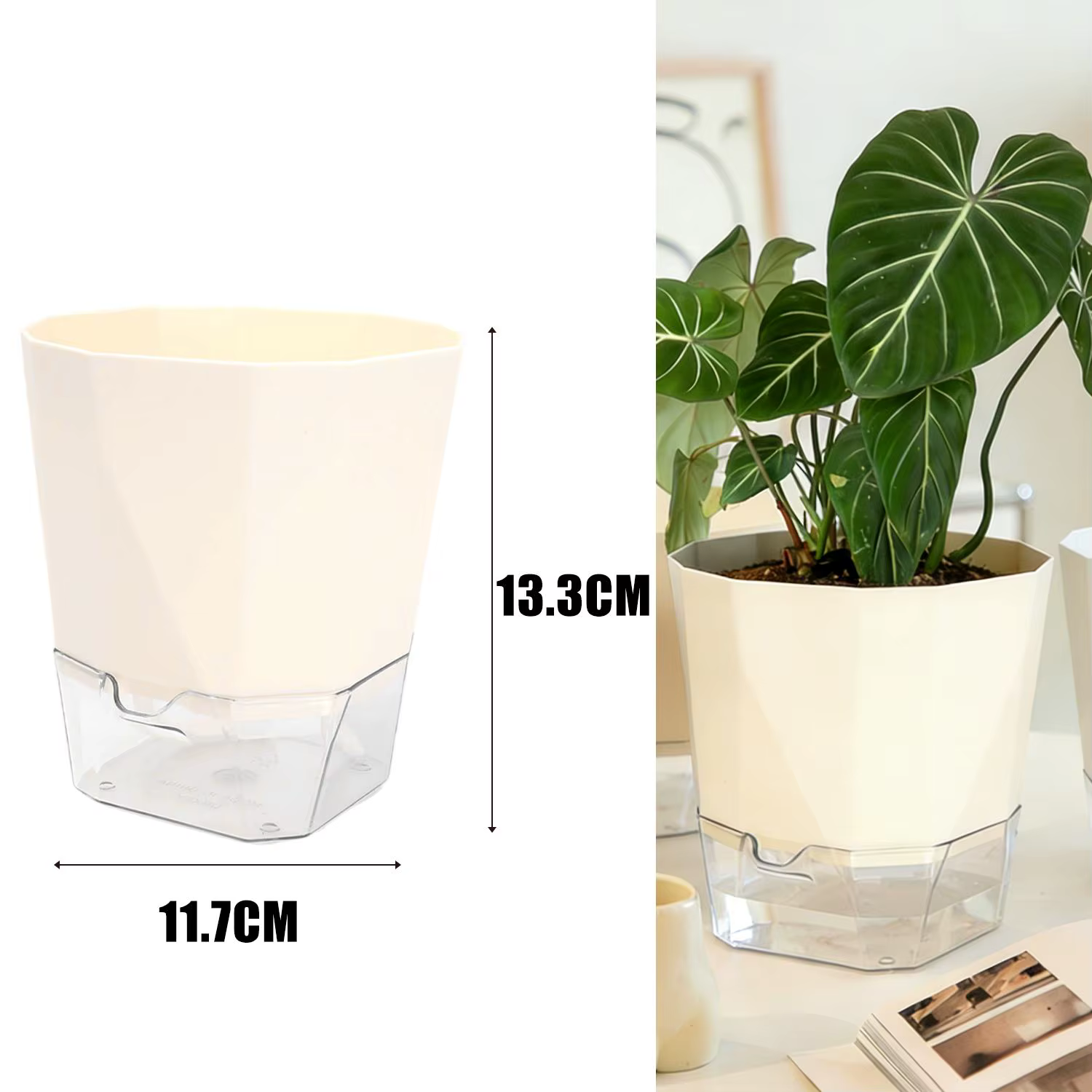 Pots de plantes auto-arrosants, arrosage automatique, base transparente, pot en plastique respirant,