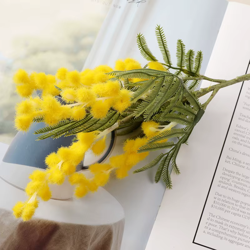 Fausses fleurs artificielles d'acacia jaune Mimosa Spray cerise branche de fruits mariage maison Tab