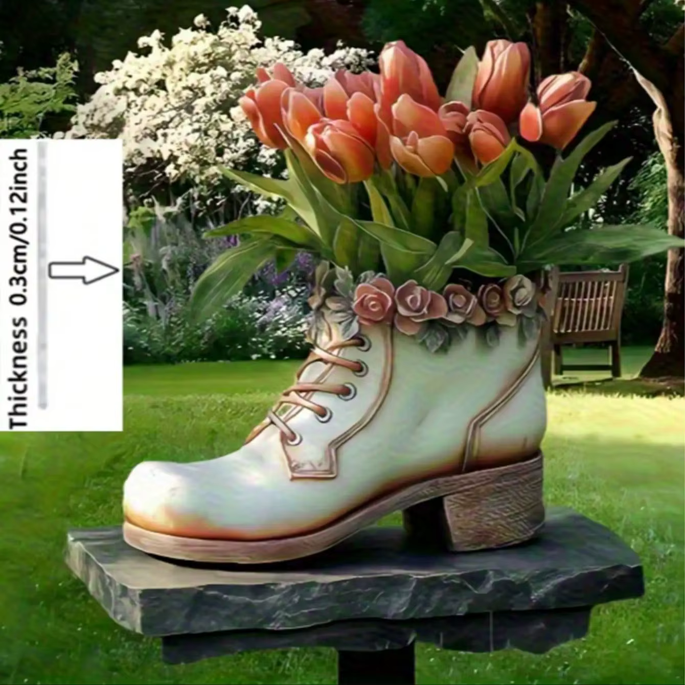 1 pièce de décoration de jardin en forme de « Chaussures et Tulipes » aux couleurs vives, matériau d