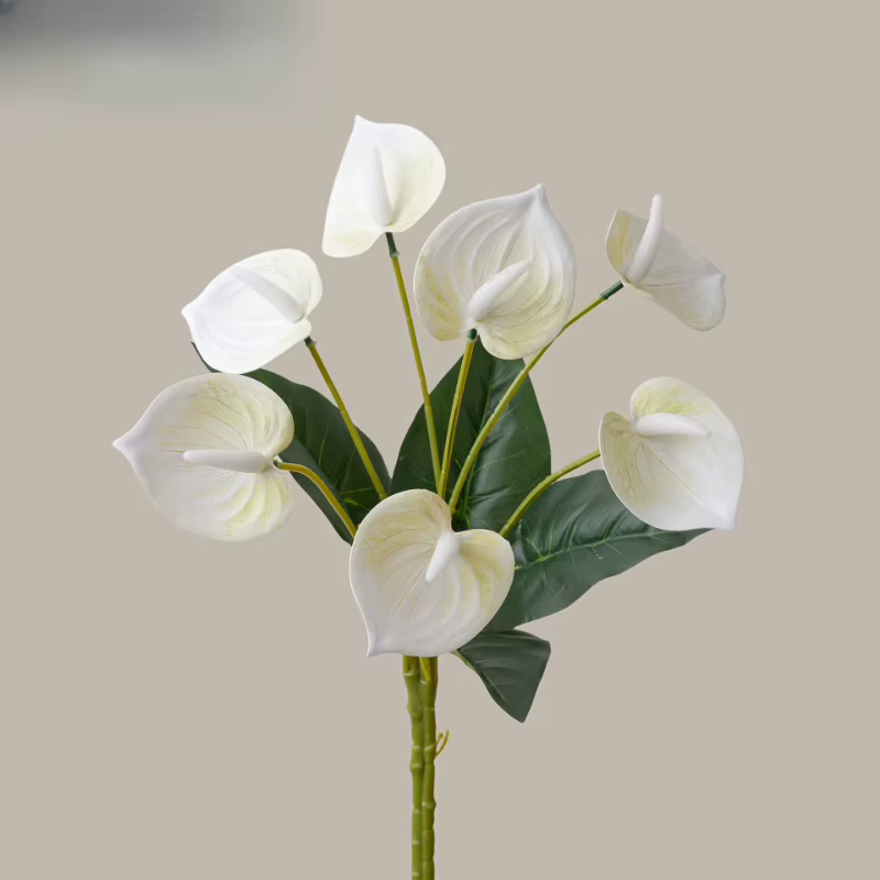 8 pièces de fleurs artificielles en plastique Anthurium, décoration pour la maison et le salon, faus
