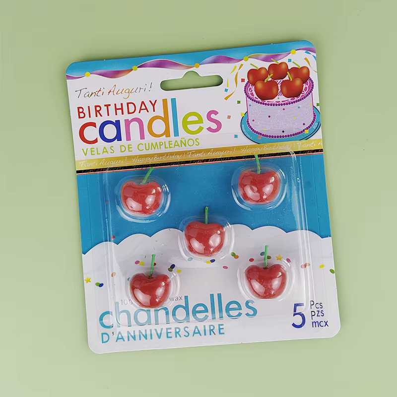 Bougie de gâteau d'anniversaire cerise, décoration de fête, amour, petite décoration de gâteau ceris
