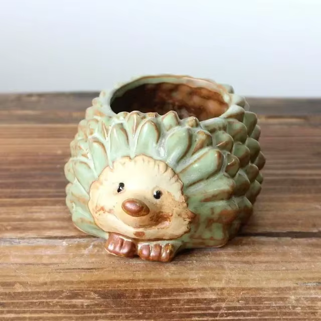 Jardinière en céramique hérisson mignon, finition glaçure au four, Pot de plantes succulentes de jar