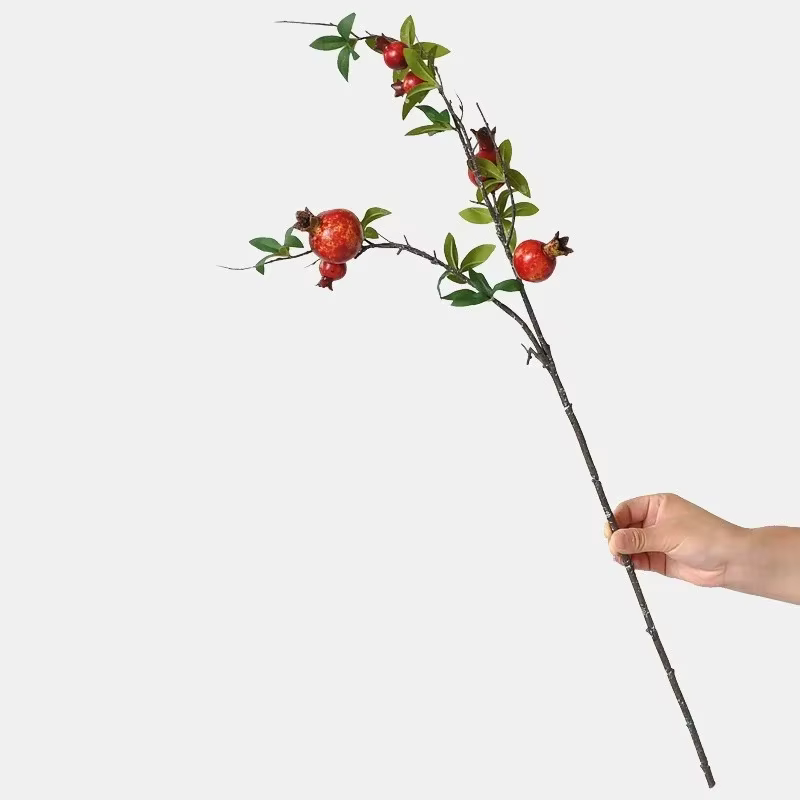 Fleur artificielle réaliste, branche de grenade artificielle de 80 cm de long avec feuilles pour la 