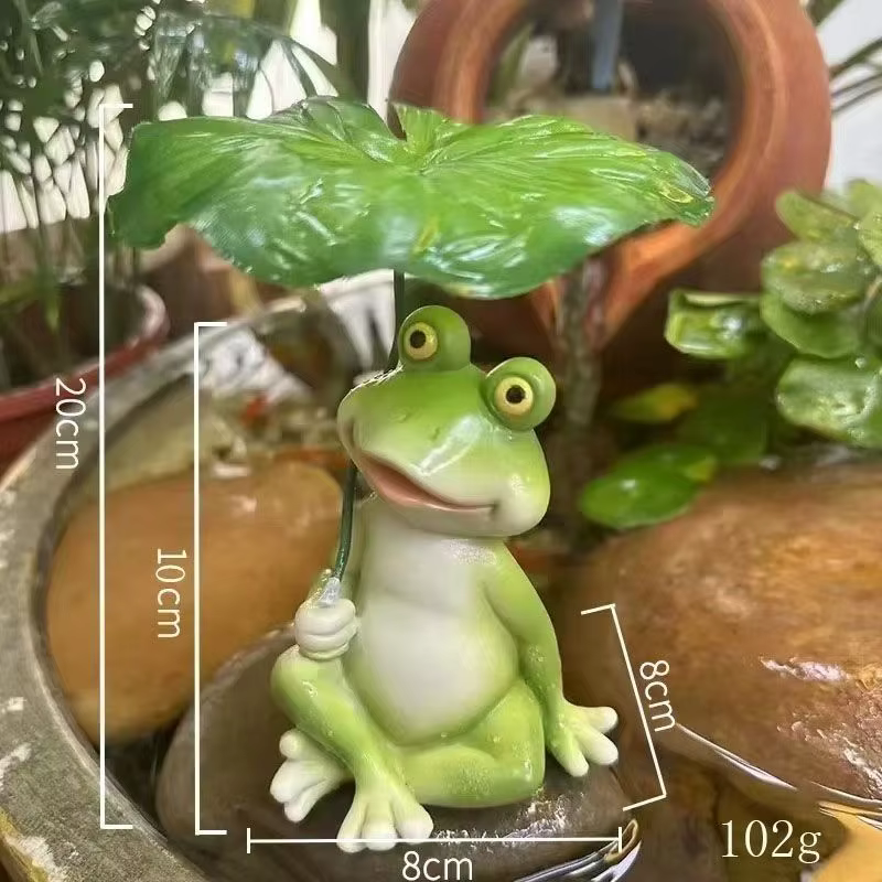 Figurine de grenouille sur feuille en résine, décor d'étang de jardin, ornement de paysage Miniature