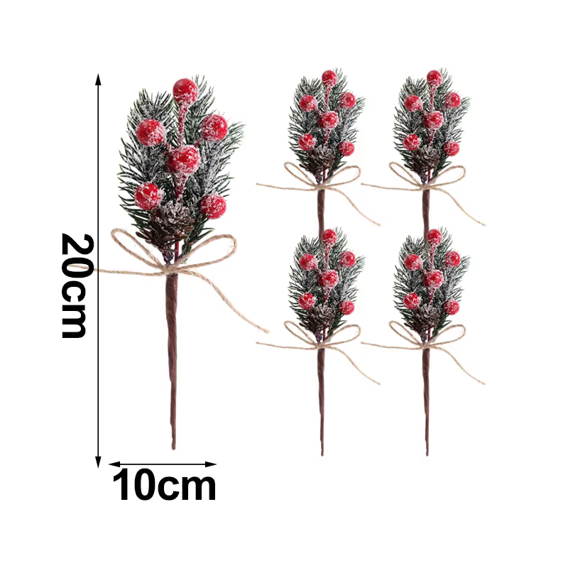 Branches de pin artificielles, fausses baies, tiges de pomme de pin, couronne de noël, décoration DI