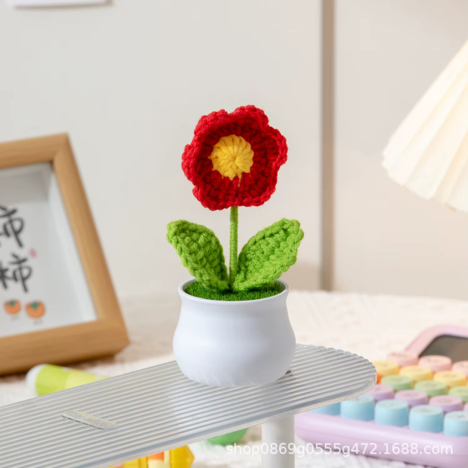Fleurs au crochet en pot, roses et tulipes faites à la main, ornements de bureau pour la maison, cad