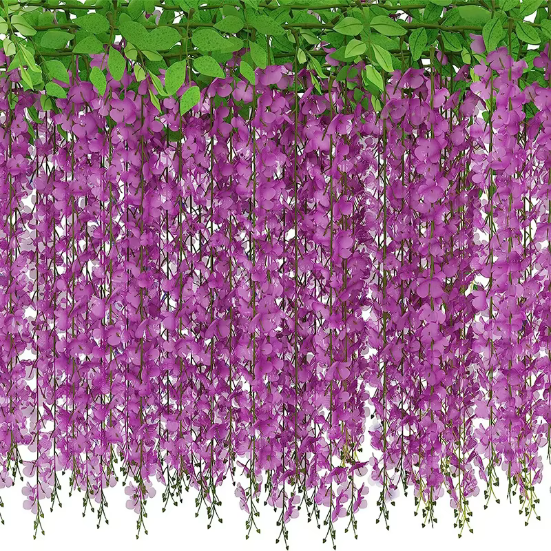 10 Branches de fleurs artificielles de glycine, guirlande suspendue pour mur, jardin extérieur, déco