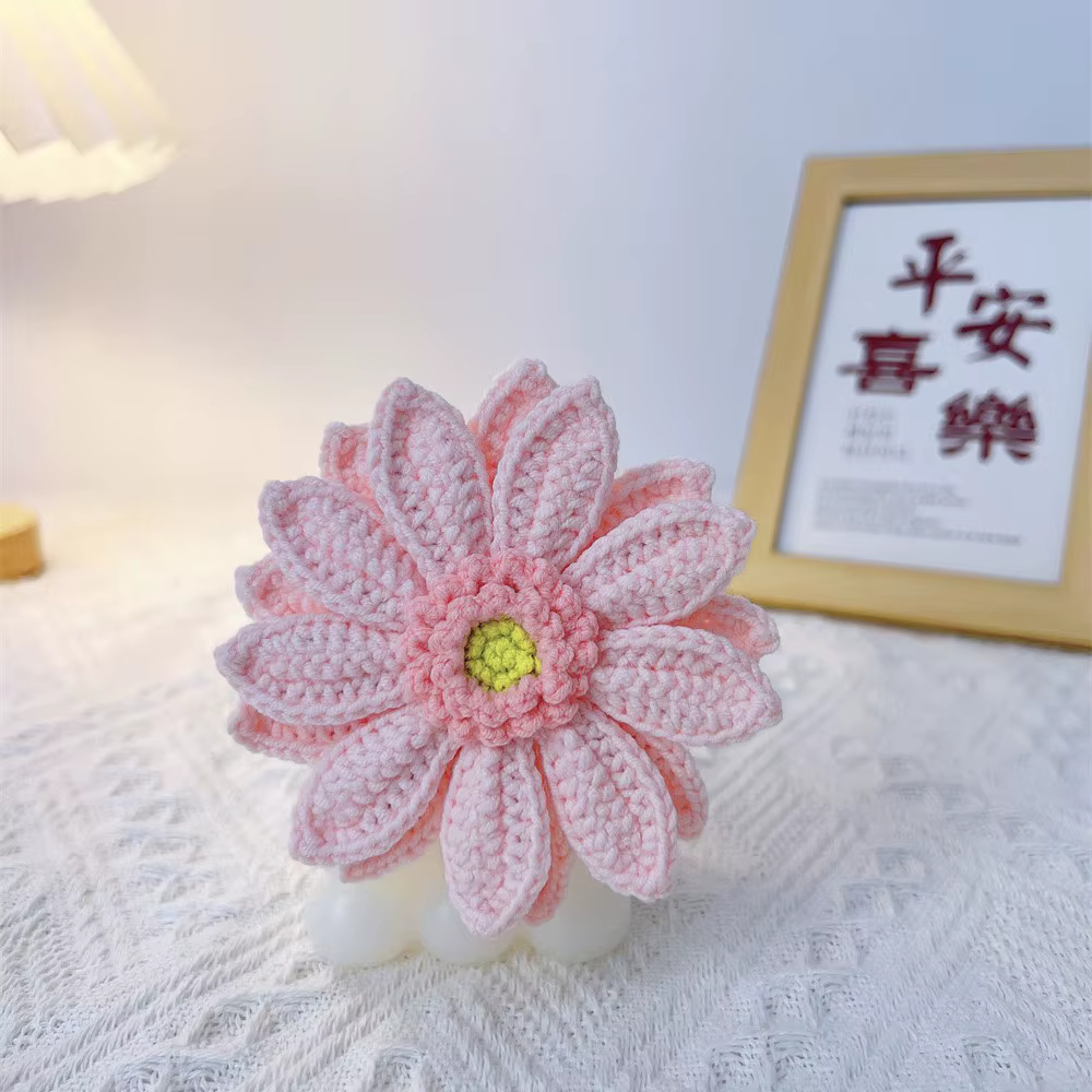Fleur de gerbera en fil tricoté fait main, bouquet artificiel tricoté fini, décoration polyvalente, 