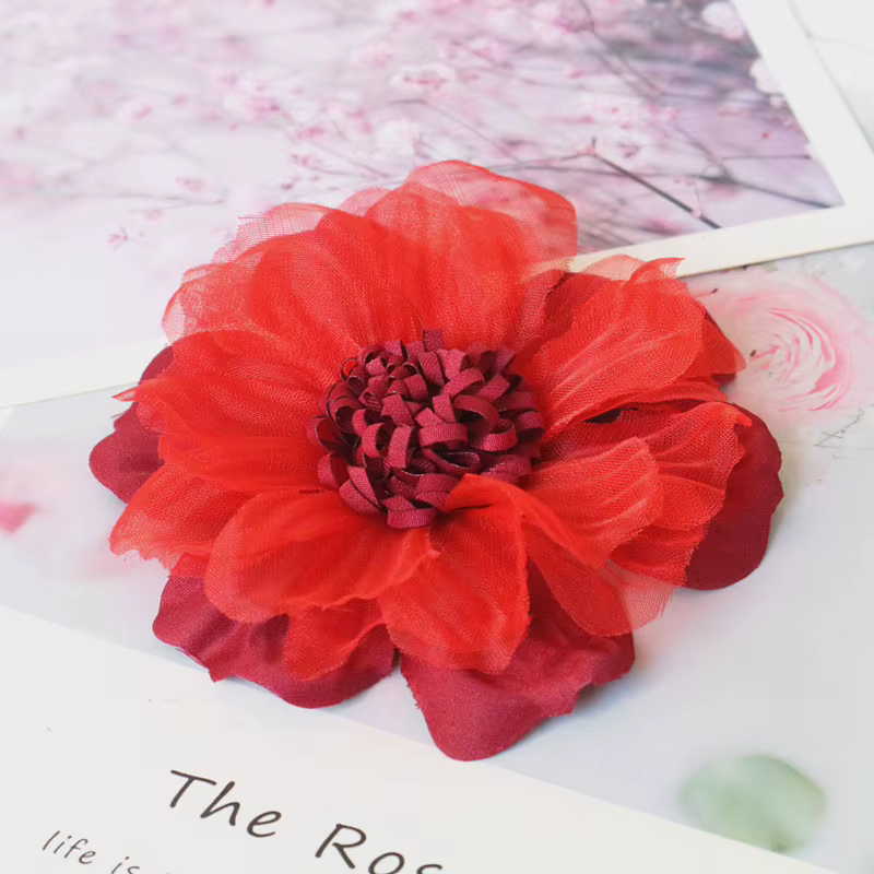 Grands fleurs en tissu faites à la main de 9CM, 5 pièces/lot, pour décoration de vêtements, accessoi