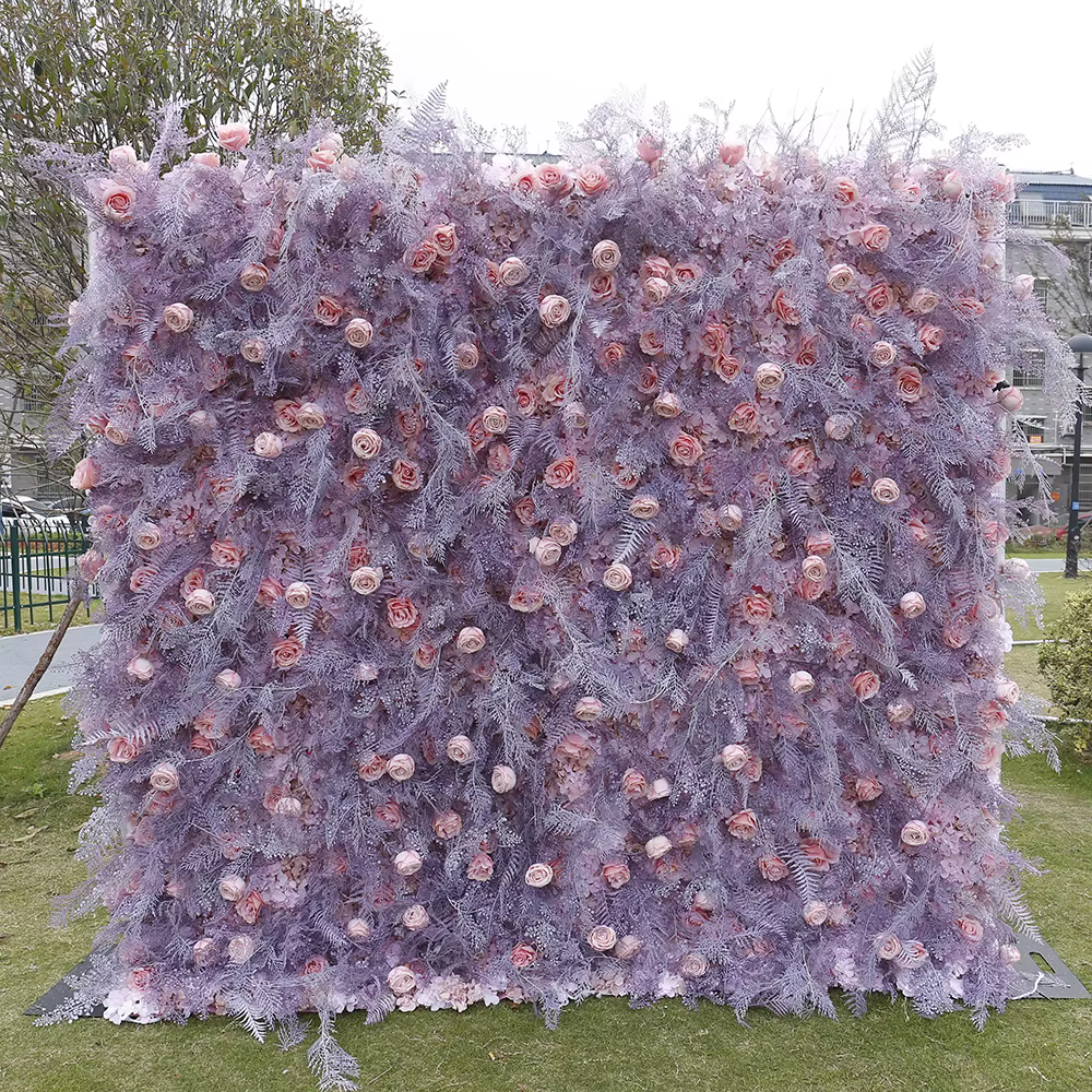 Panneau mural de fleurs artificielles roses et violettes, décor de mariage, de haute qualité, vente 