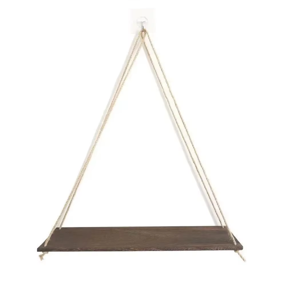 1pc Étagère murale suspendue en bois avec corde de chanvre, support flottant pour plantes et pots de