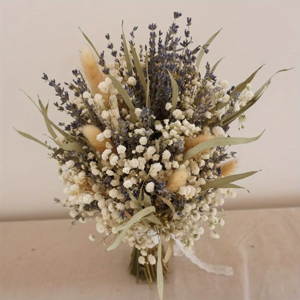 Bouquet de fleurs séchées naturelles, souffle de lavande et d'eucalyptus pour mariages, Vase à faire