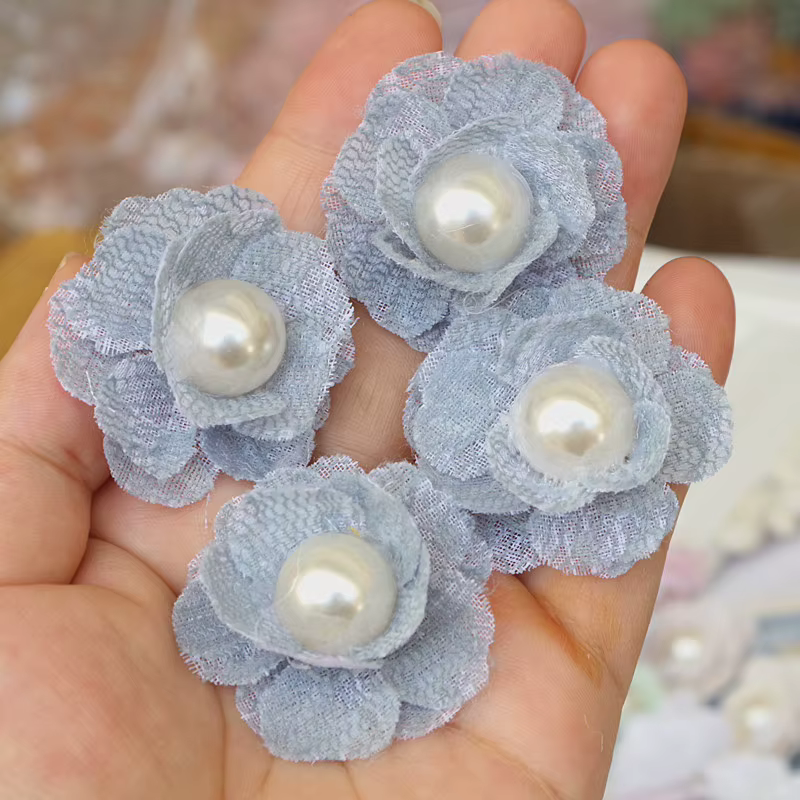 Fleurs Artificielles en Tissu Perlé Fait à la Main, pour Chapeaux, Robe, Décoration, Accessoires pou