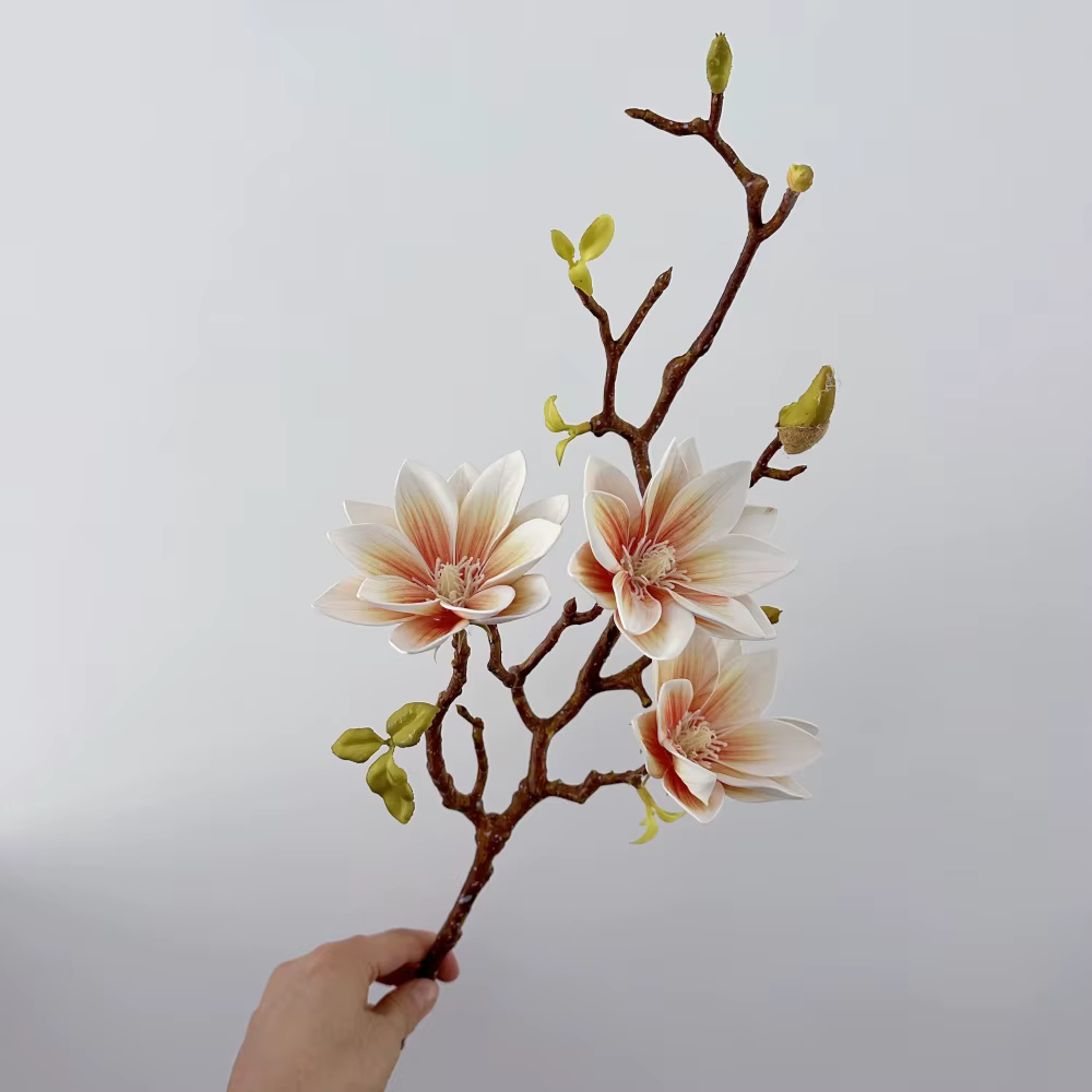 Magnolia blanc 70cm fleur artificielle Faux dégradé fleur de Lotus branche salon Vase décoration fêt