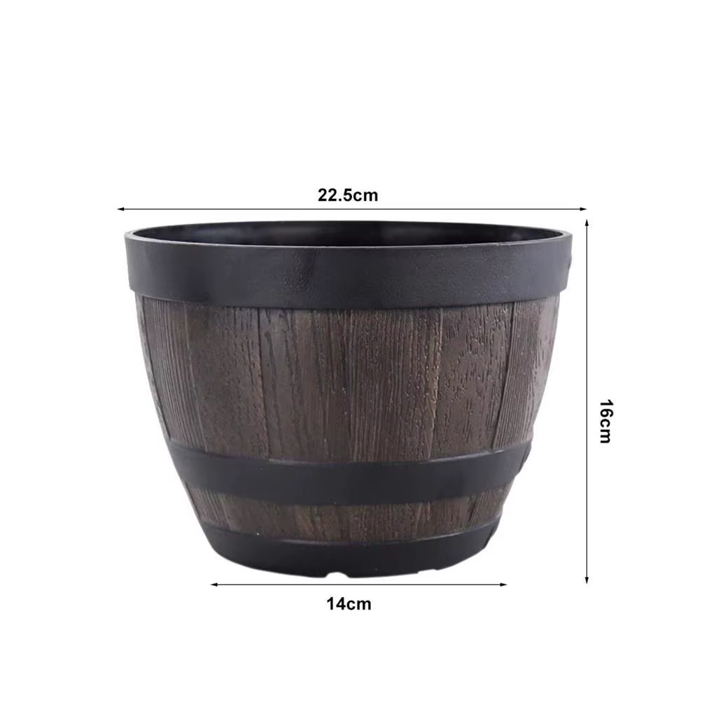 Simulation de barils de bois, Pot de fleur en résine de 9 pouces, jardinière en forme de seau de Sty