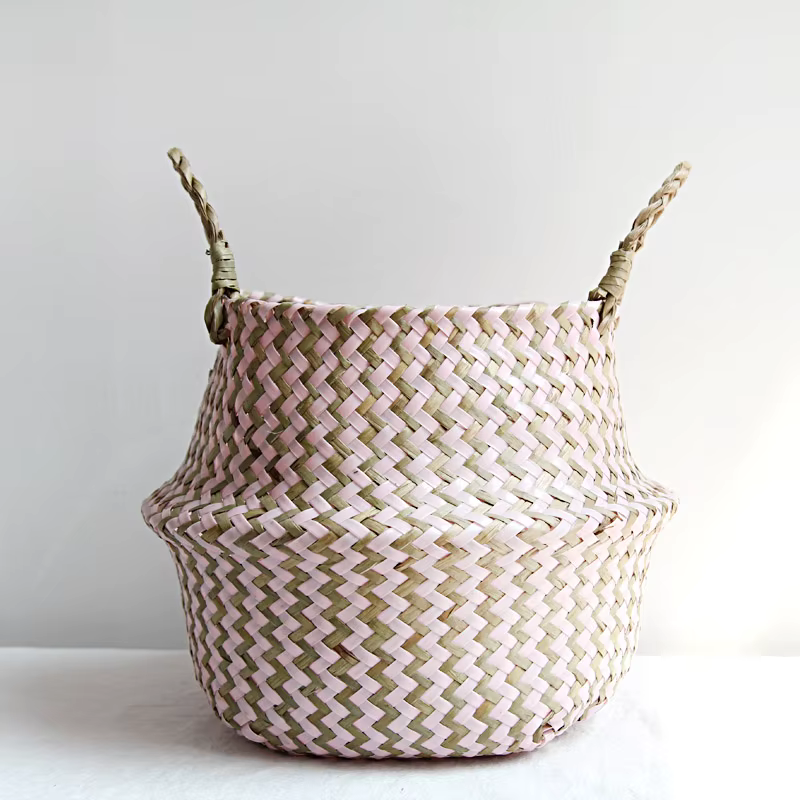 Boho décor rayé osier paniers de rangement à la main pliable panier à linge Patchwork algues fleur v