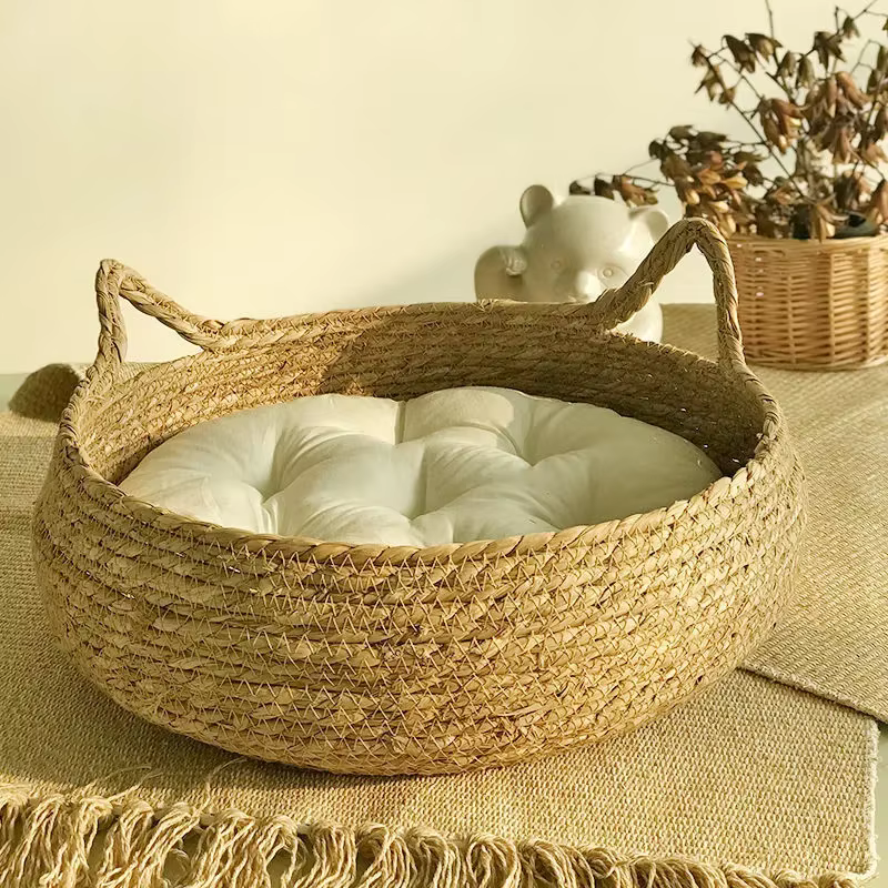 Nid de chat tissé à la main de vigne pure, coussin de chaleur saisonnier, poignées lavables universe