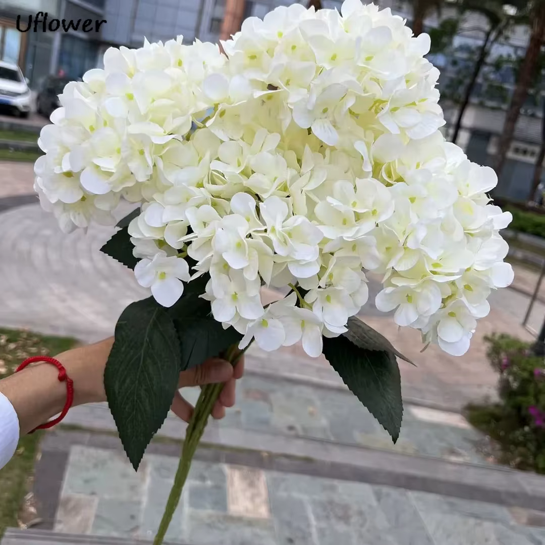 Grande taille 5 têtes blanc rouge hortensia fleurs artificielles soie bricolage mariage mariée Bouqu