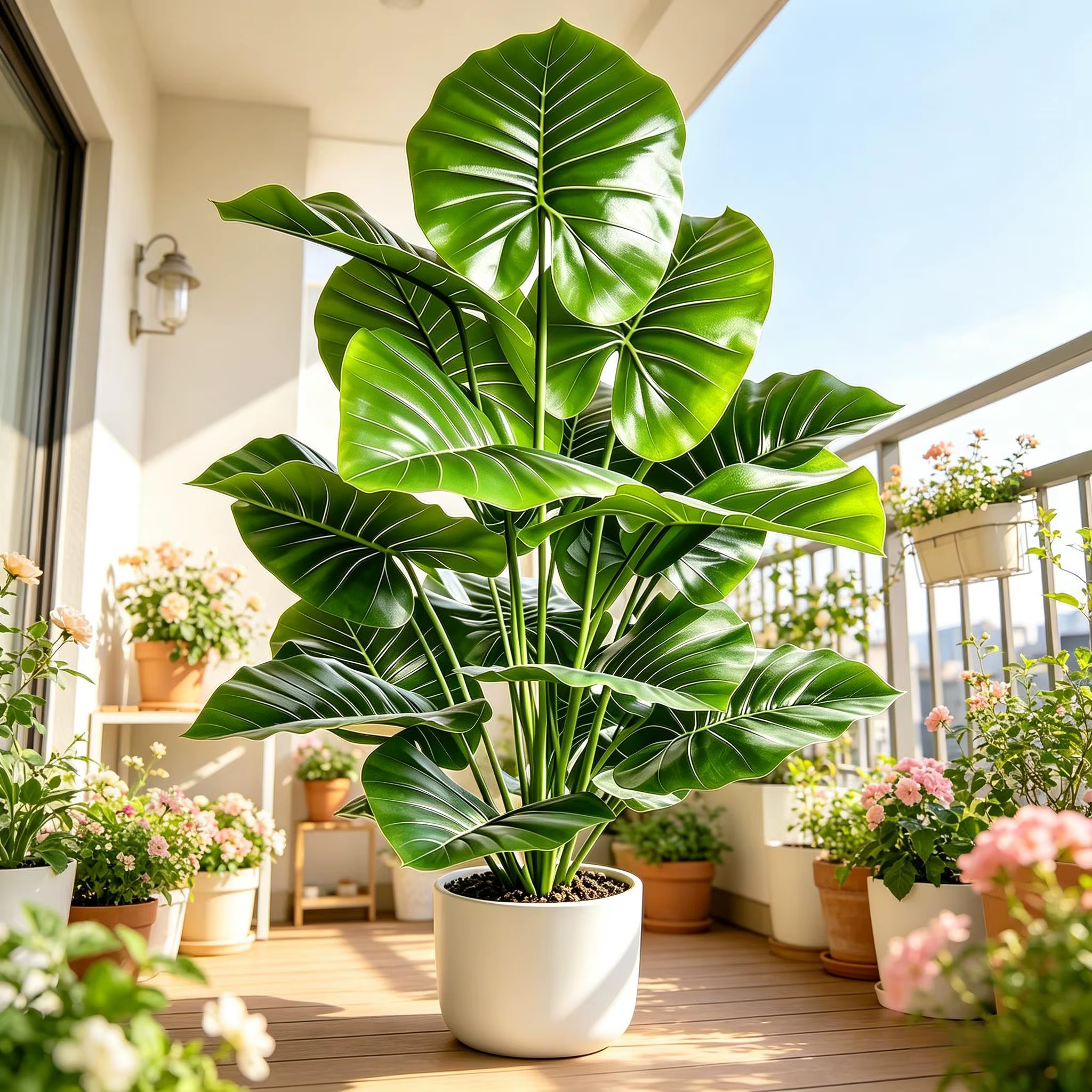 Plante artificielle de taro à feuilles rondes 60-105 cm, feuilles d'oreille d'éléphant artificielles