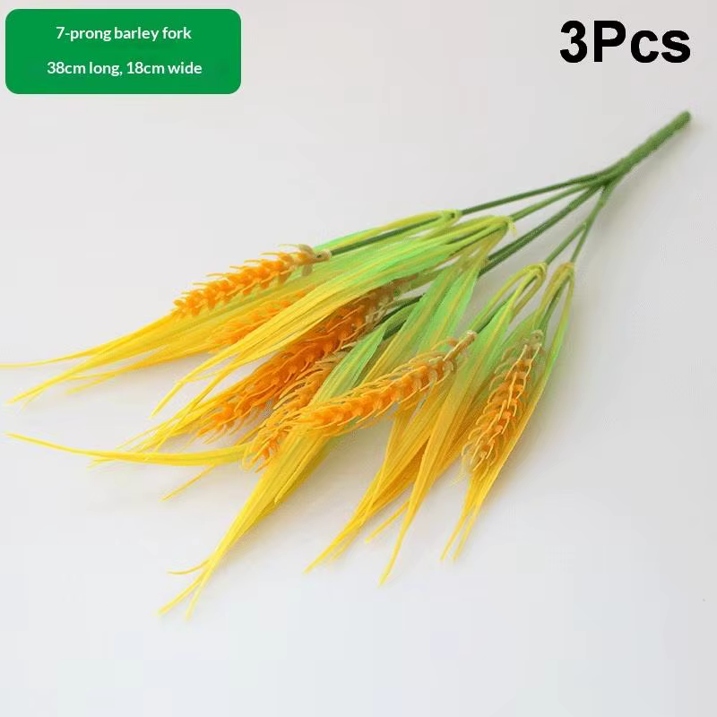 Bouquet de 7 tiges de blé et de riz artificielles, fleurs jaunes en plastique, n'a pas besoin d'eau,