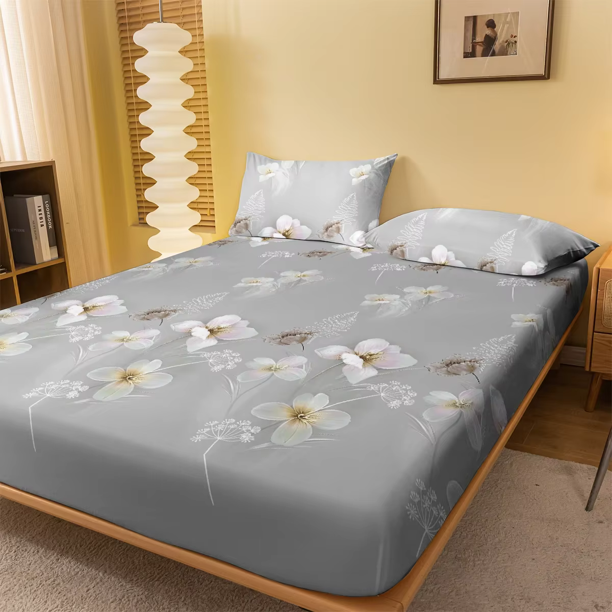1 drap-housse mat imprimé fleur plante moderne Simple, housse de lit imprimée pour chambre à coucher
