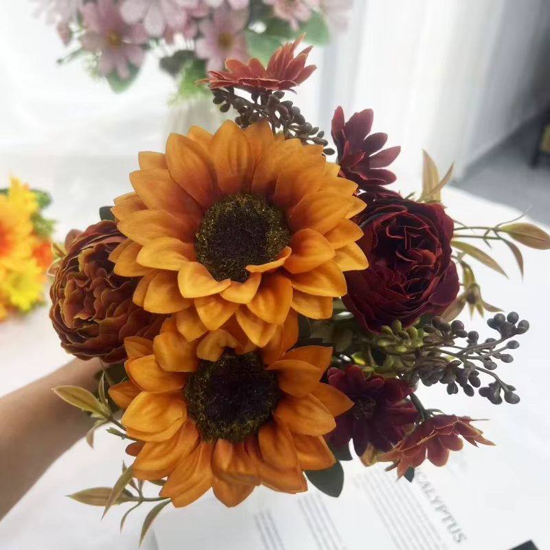 Bouquet de chrysanthème de tournesol artificiel de printemps, fausses fleurs en soie, décor d'hôtel,