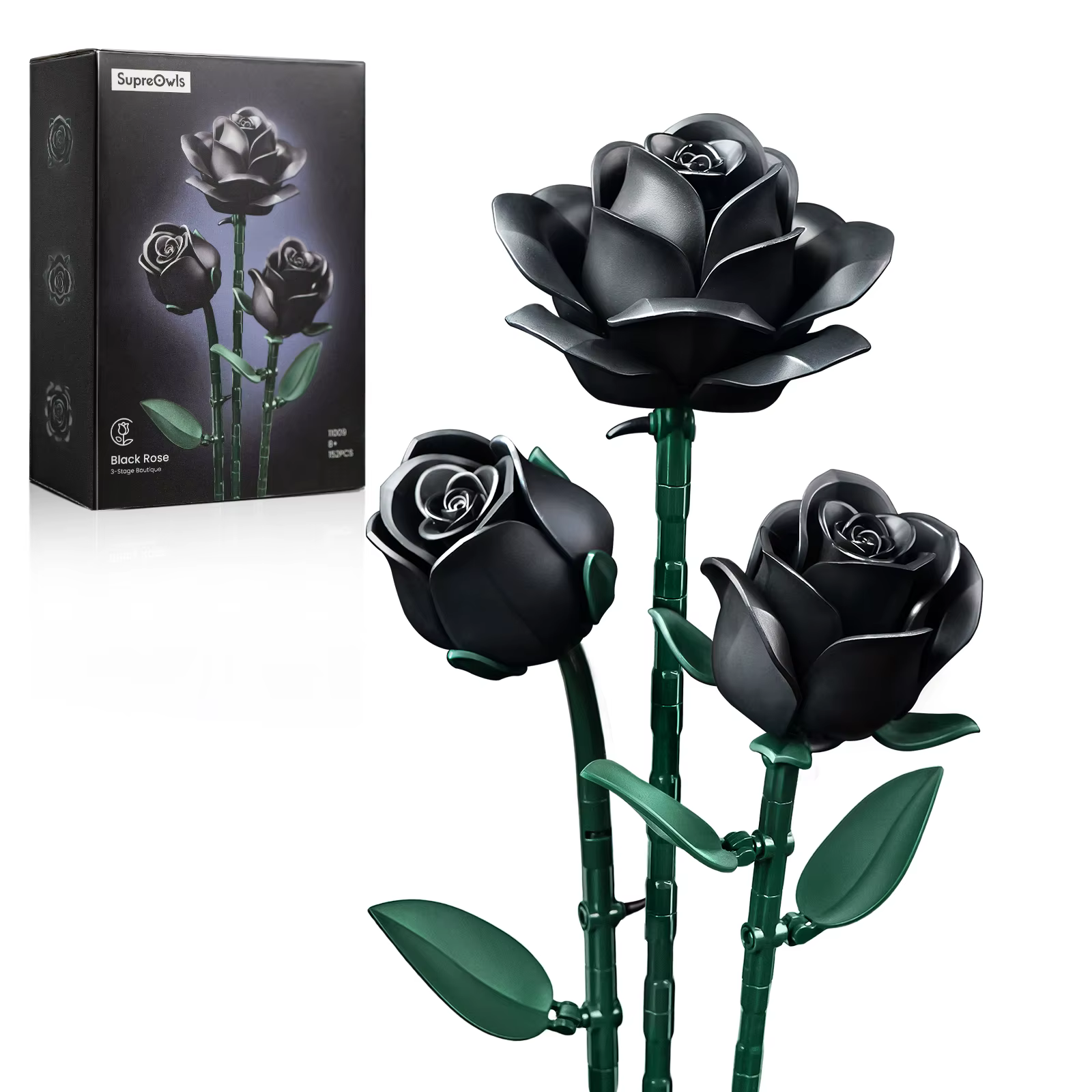 SupreOwls Roses Flowers Bouquet Building Set Botanical Dark Gothic Decor Home Office Blocks Toys for