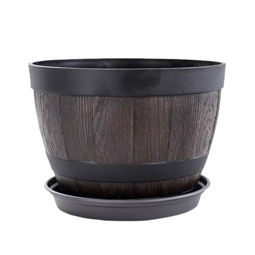 Simulation de barils de bois, Pot de fleur en résine de 9 pouces, jardinière en forme de seau de Sty