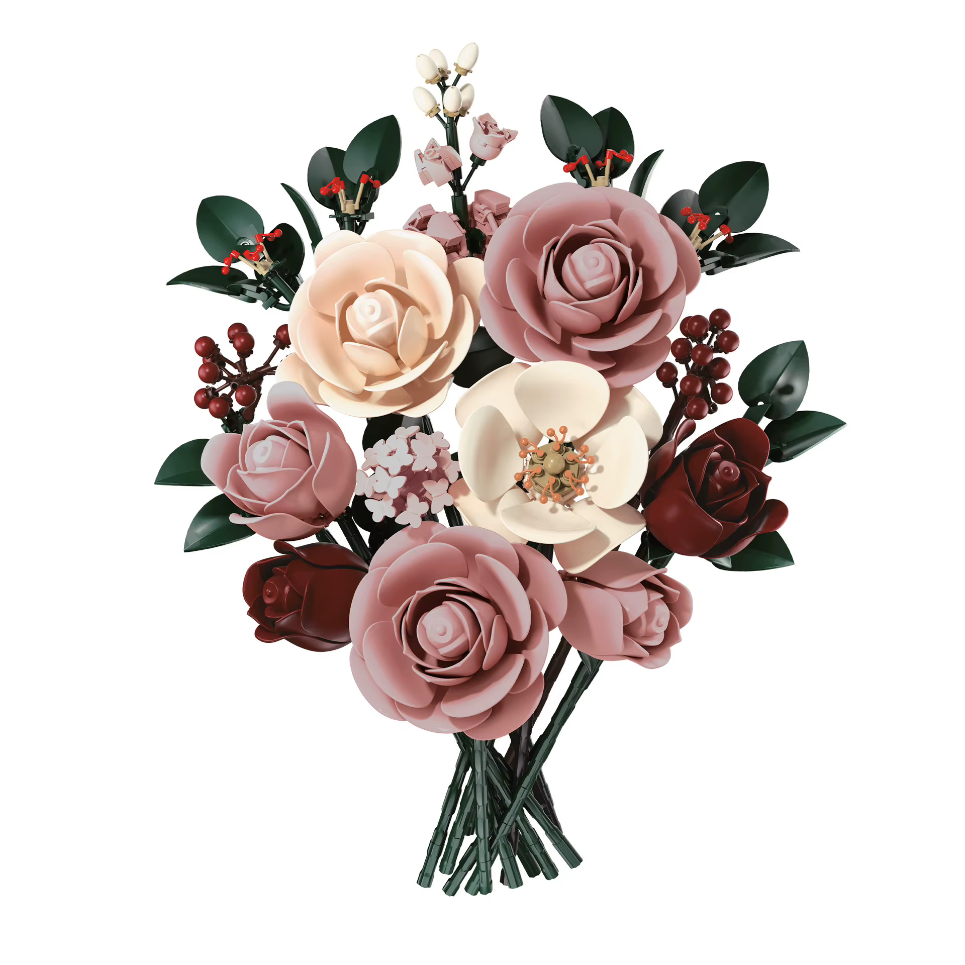 645 pièces de blocs de construction de fleurs éternelles Rose sous la lune, bouquet romantique, déco