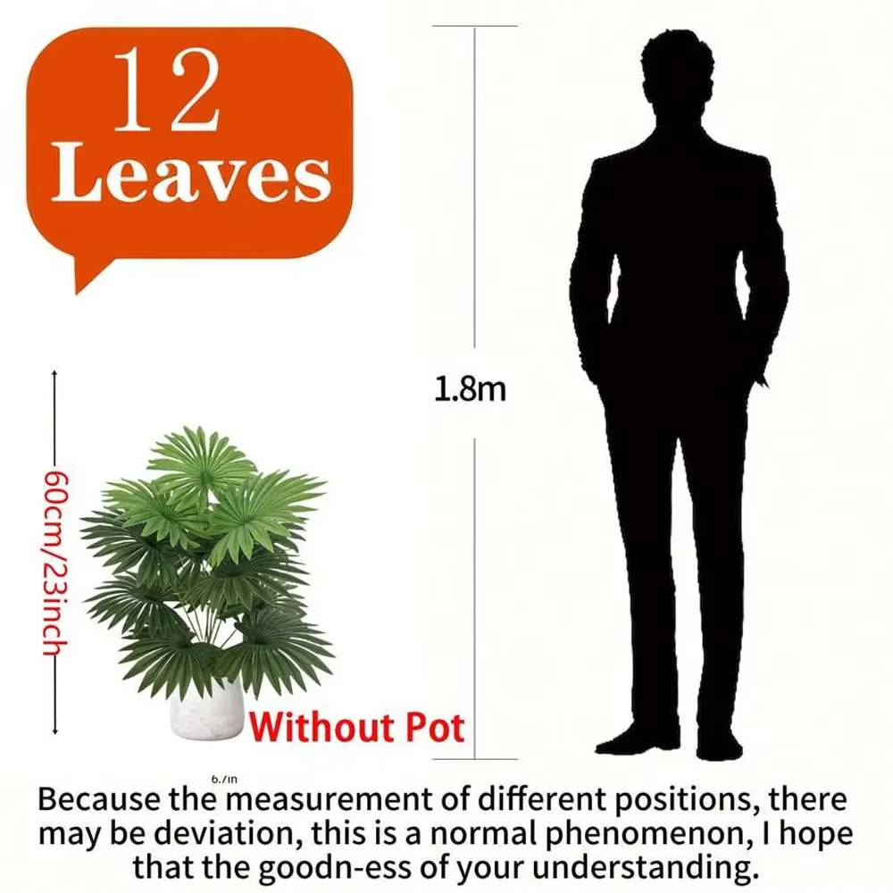 24 feuilles de plantes artificielles de 31.5 pouces, grand arbre de tournesol en forme d'éventail, f