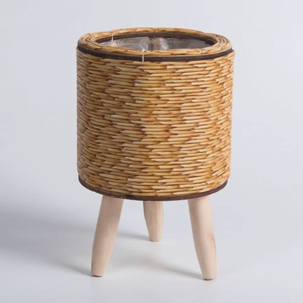 Pot de fleurs à Support triangulaire, Pot de fleur tissé en rotin de haute qualité avec jambes amovi