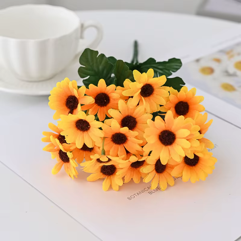 Fleur artificielle Soie jaune Petite Marguerite De Haute Qualité De Mariage nuptiale bouquet Accueil