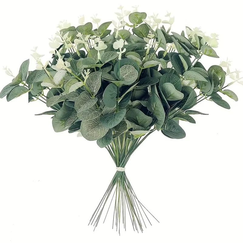 Tiges artificielles de cuir chevelu d'eucalyptus, plantes vertes pour salon, décoration de la maison