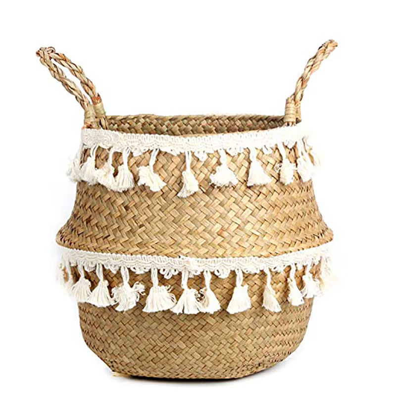 Boho décor paniers en osier rangement tissé à la main panier en rotin Pot pliable avec poignée plant