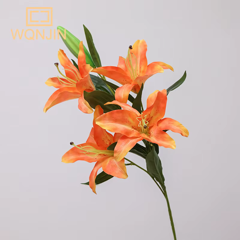 Bouquet de fleurs artificielles de faux lys, 5 têtes, long lys, pour mariage, maison, hôtel, restaur