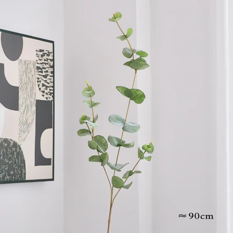 Feuille d'argent de plante verte artificielle de 90CM, sensation de main, feuille de pâte poilue, fe