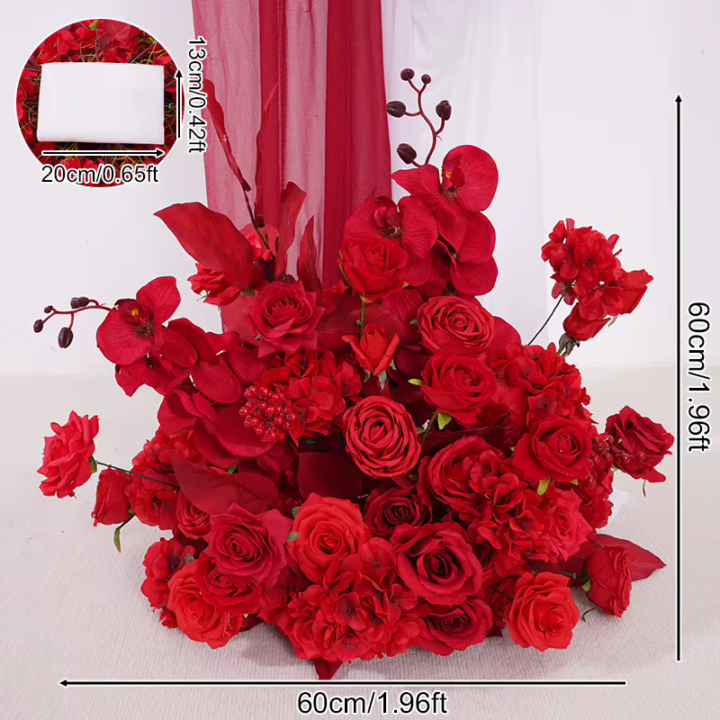 Rose rouge plancher fleur rangée mariage événement Arrangement Floral accessoire fête route plomb dé