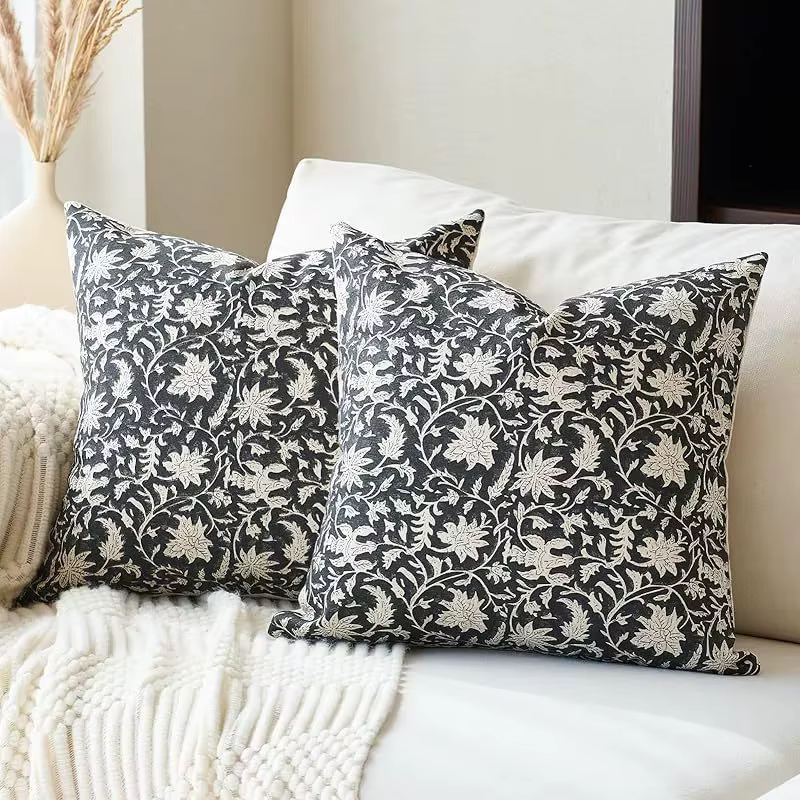 Housses de coussin décoratives à motifs floraux, style ferme, imprimées en bloc, pour canapé vintage