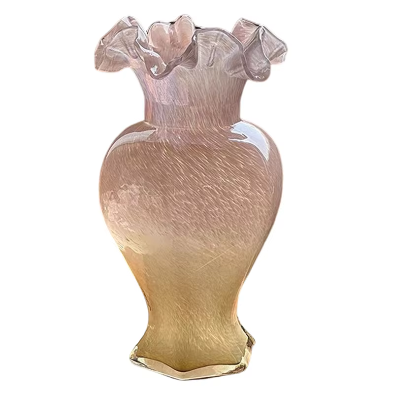Vase à fleurs en verre rose, ornement décoratif, Style laqué du milieu du siècle, décorations de sal