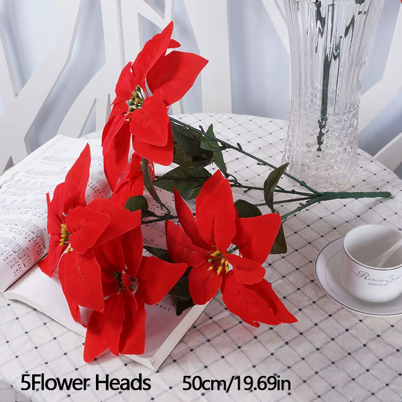 Plantes artificielles 50cm, décoration de noël, fausse fleur rouge, décor d'arbre de noël, fausses p