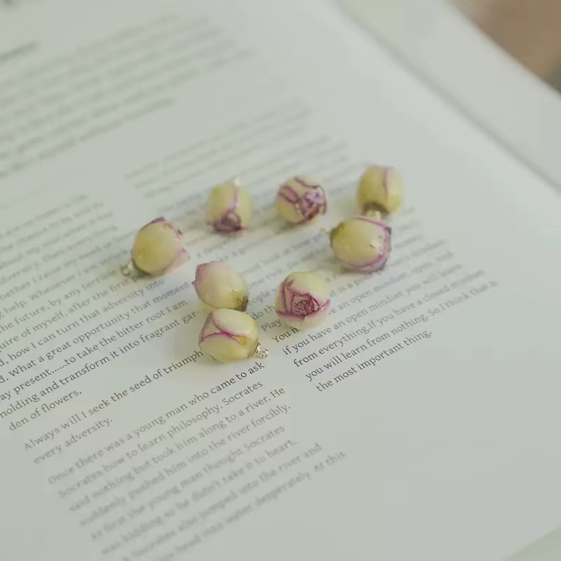 Boucles d'oreilles en époxy rose, accessoires de fleurs séchées, fleurs semi-finies, matériaux de br