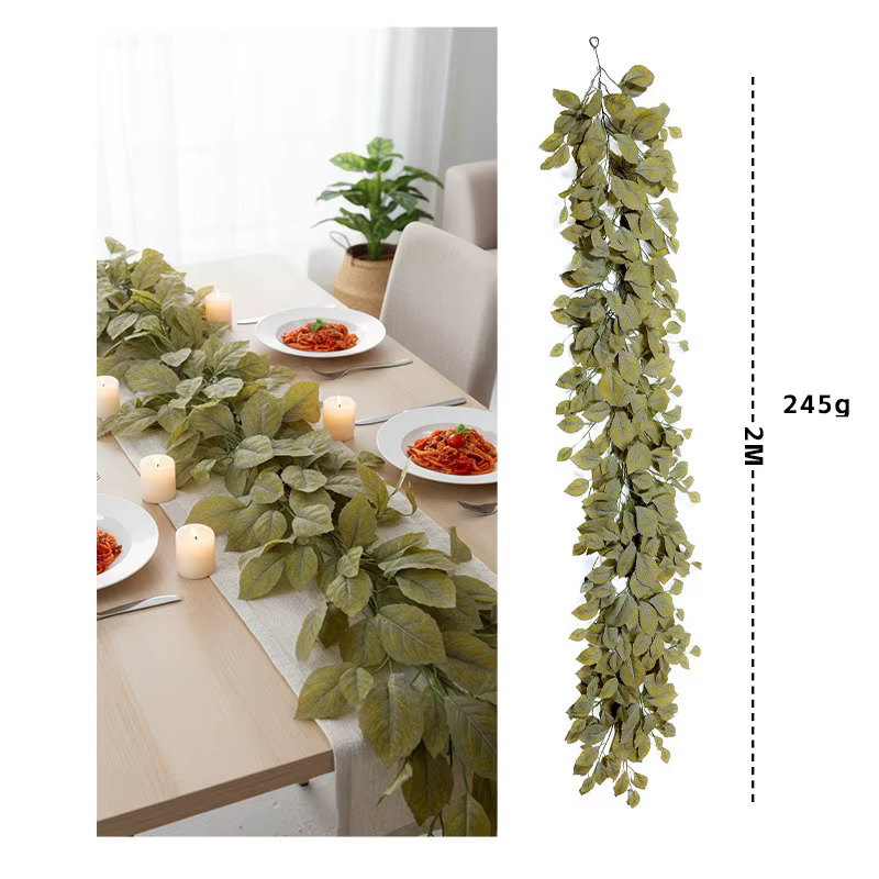 Hierre chinois artificiel en soie, 2m, plantes vertes, feuilles, décoration de balcon de jardin, feu