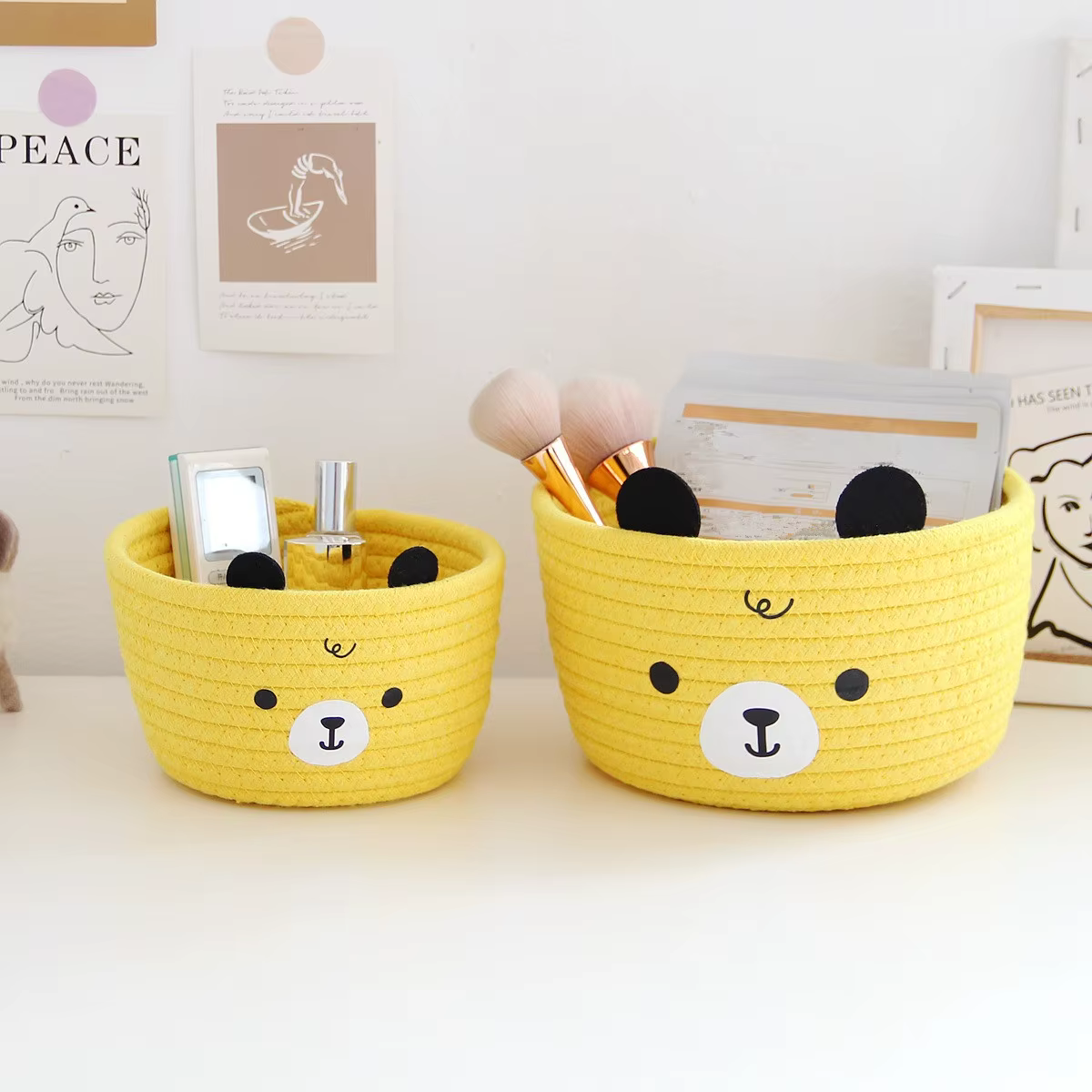 Paniers de rangement mignons en rotin tissé, décoration de chambre à coucher, étui de rangement pour
